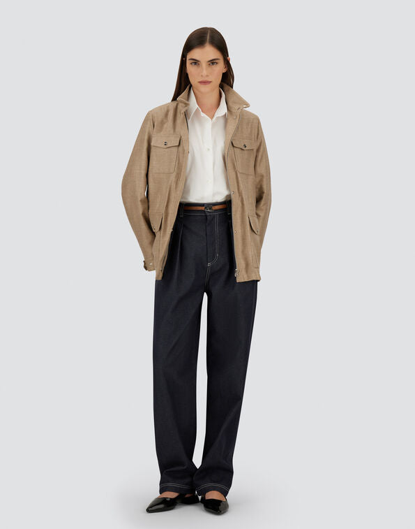 CHAQUETA DE CAMPAÑA DE HIGH-HANDED WOOL SILK LINEN