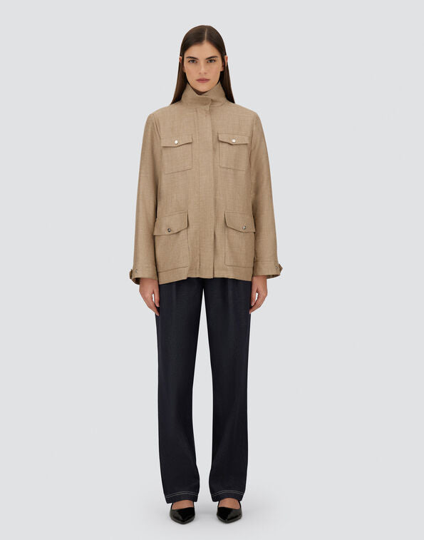 CHAQUETA DE CAMPAÑA DE HIGH-HANDED WOOL SILK LINEN