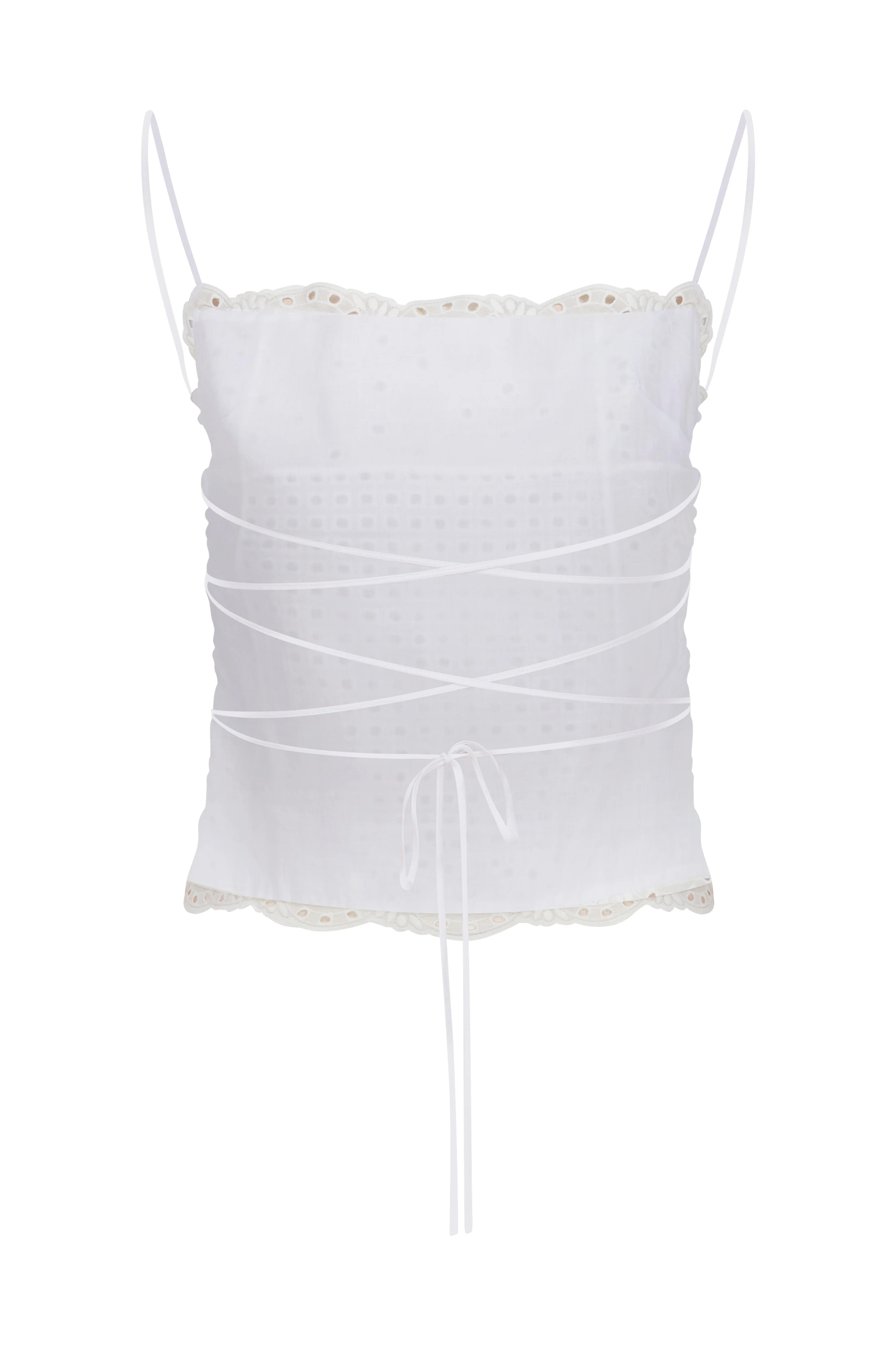 ELISE Embroidered Cotton Bustier With Tie Details On The Back