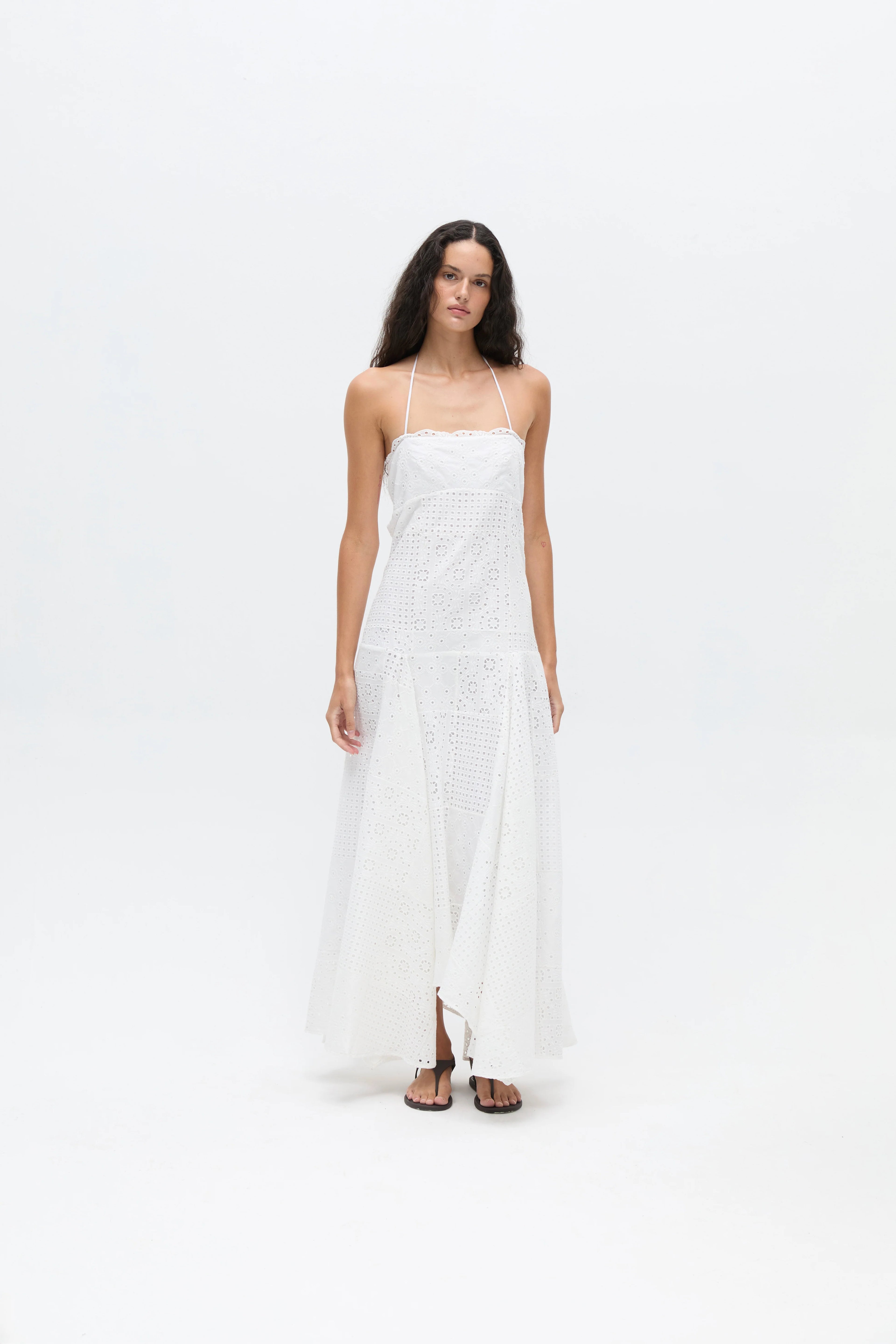 ELISE Embroidered Cotton Maxi Dress With Open Back