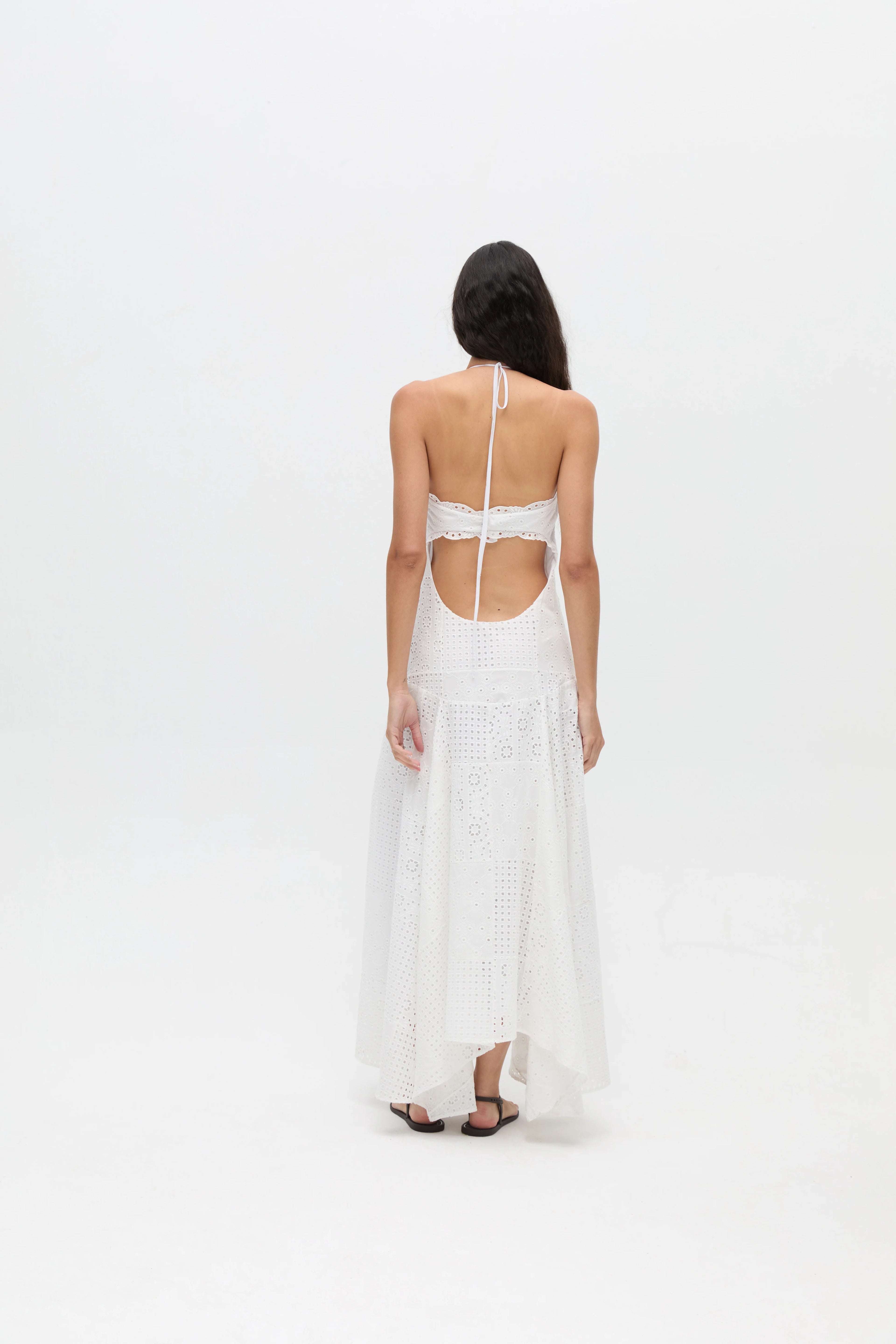 ELISE Embroidered Cotton Maxi Dress With Open Back