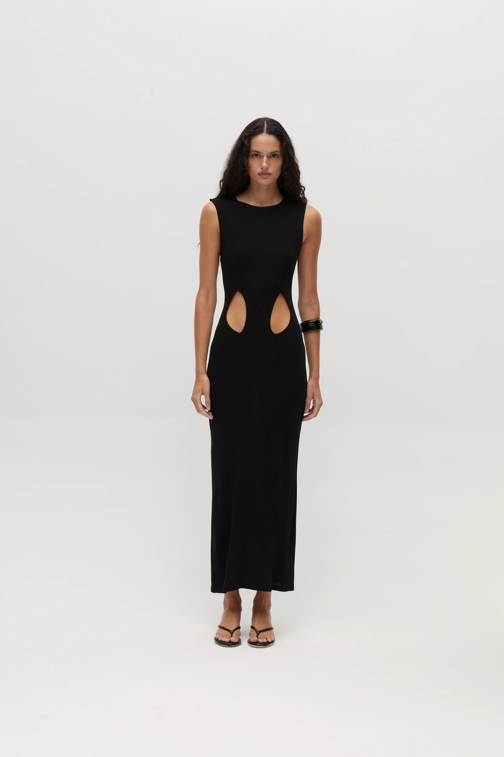 MELI Short Sleeved Midi Dress With Cut Details On The Front