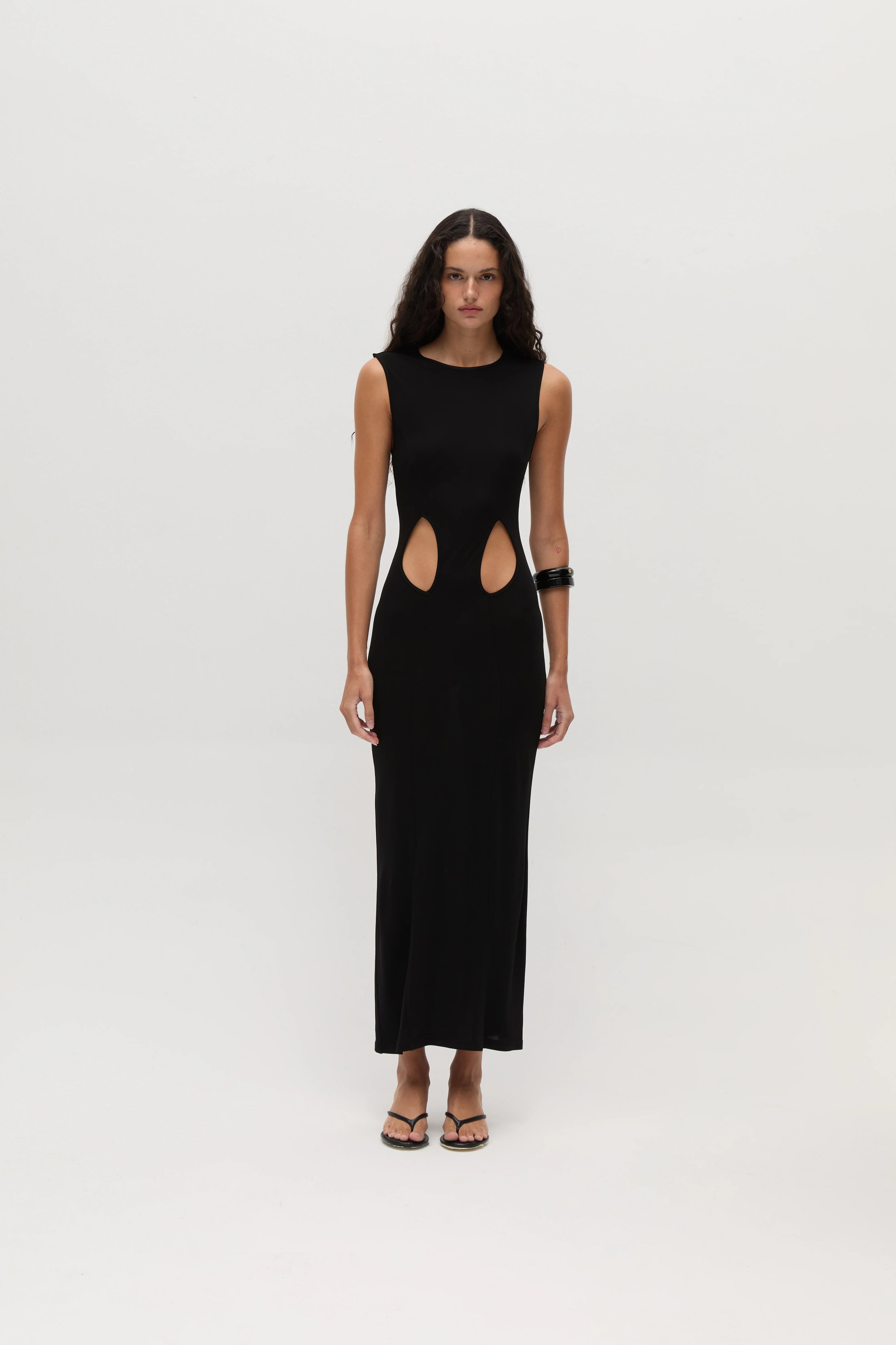 MELI Short Sleeved Midi Dress With Cut Details On The Front