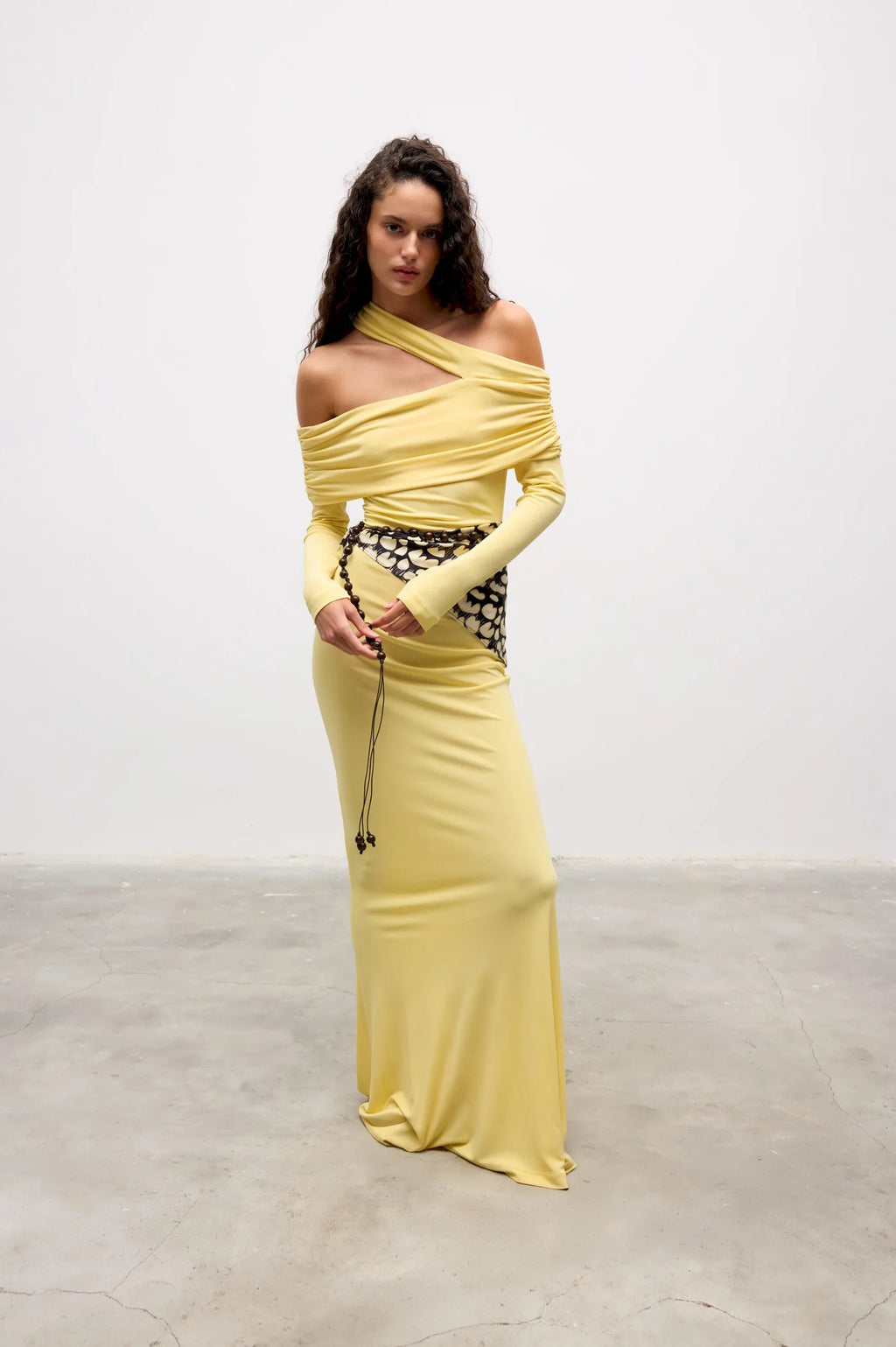 SIA Off The Shoulder Long Sleeved Maxi Dress With Neck Details