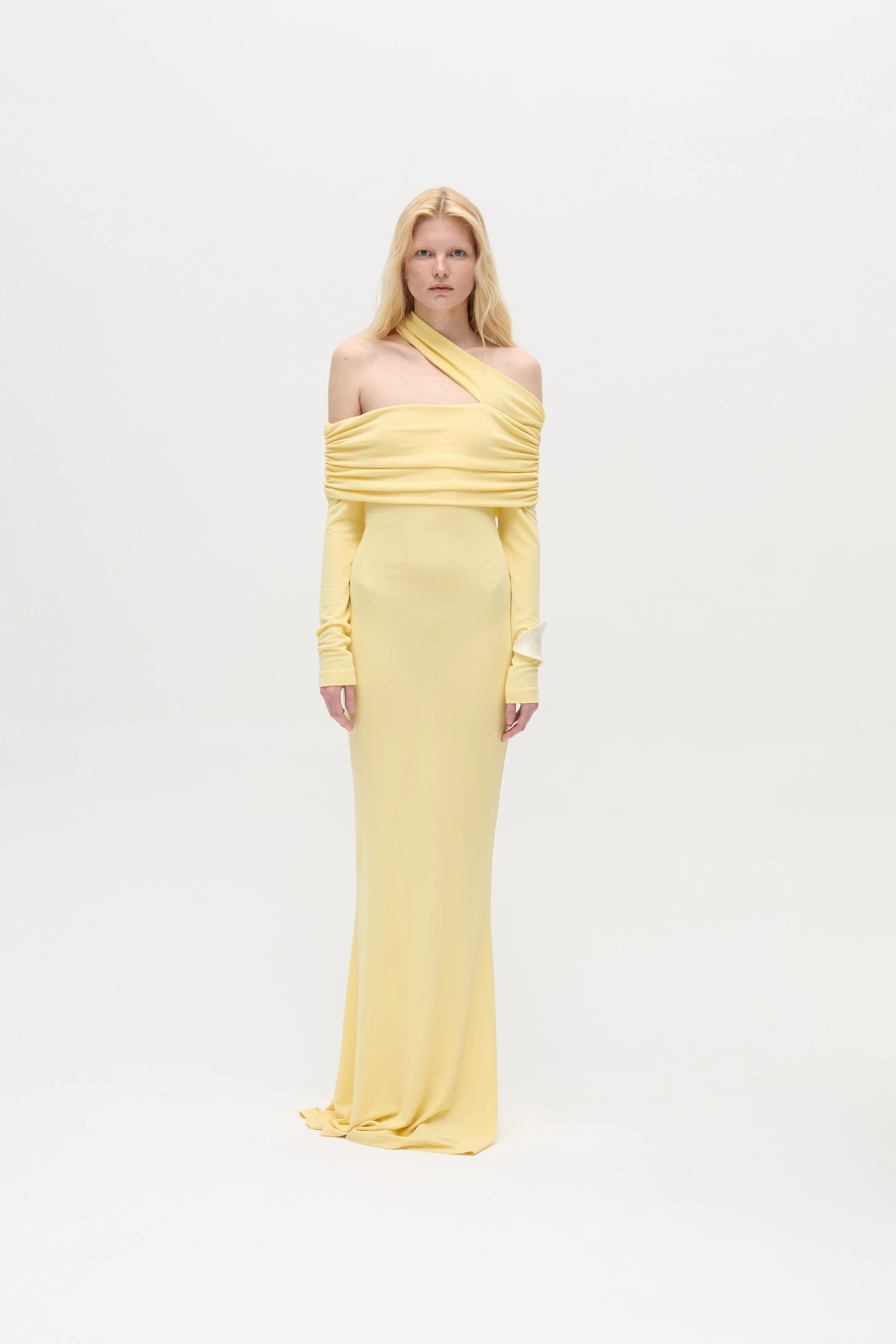 SIA Off The Shoulder Long Sleeved Maxi Dress With Neck Details
