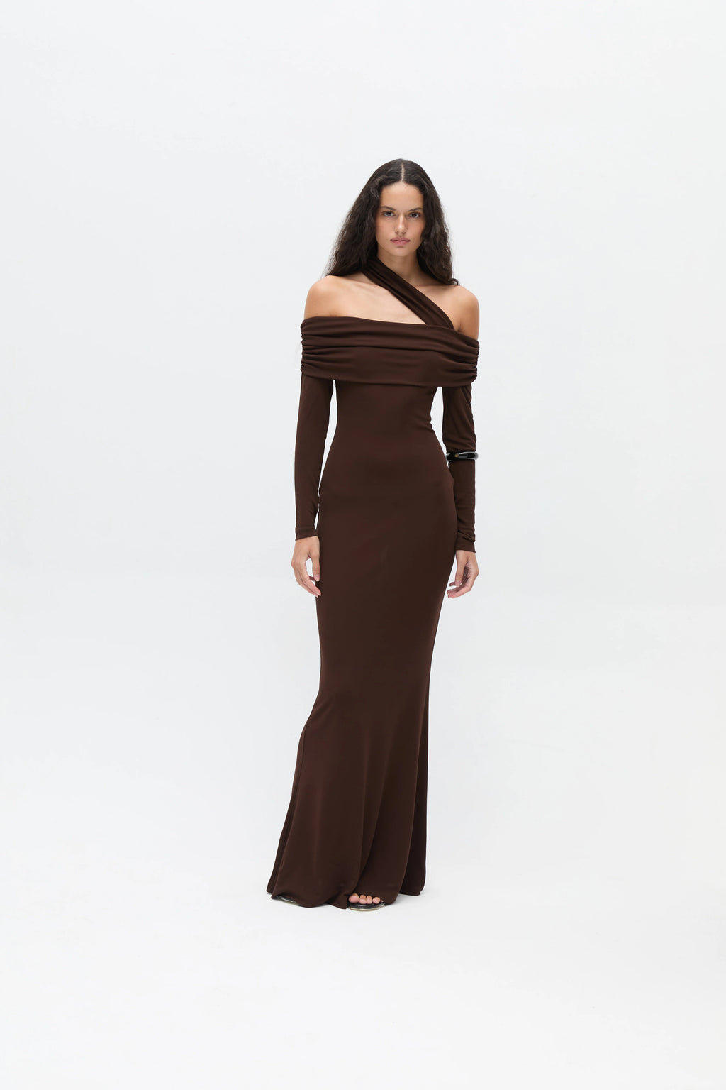 SIA Off The Shoulder Long Sleeved  Maxi Dress With Neck Details