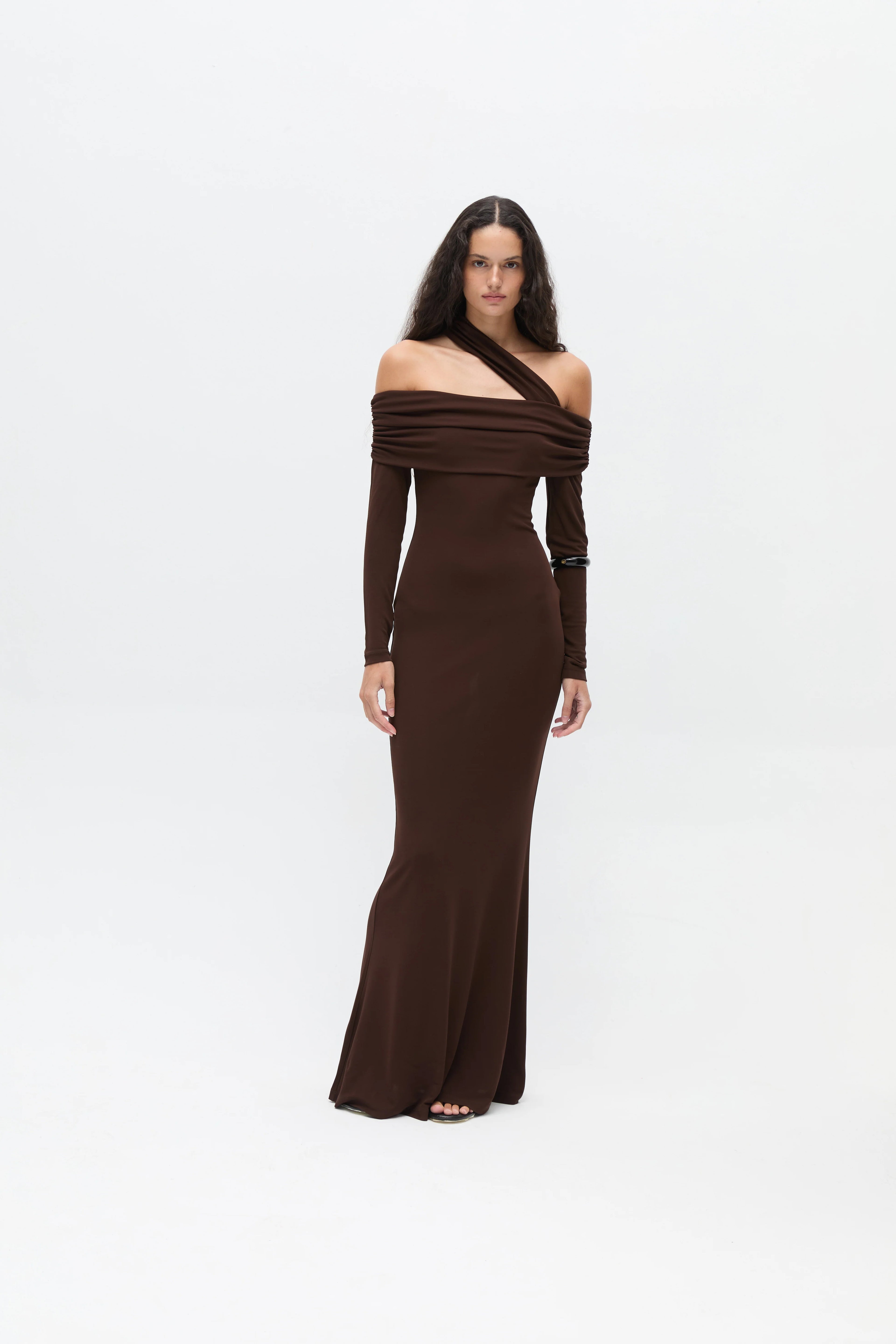 SIA Off The Shoulder Long Sleeved  Maxi Dress With Neck Details