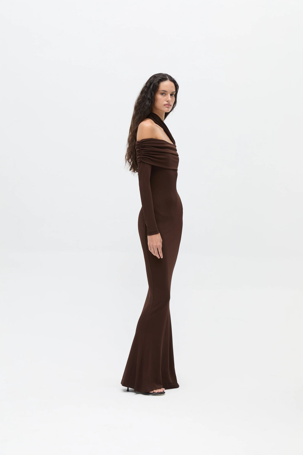 SIA Off The Shoulder Long Sleeved  Maxi Dress With Neck Details