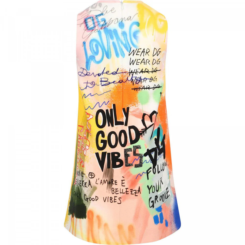 SLEEVELESS DRESS ORANGE GRAFFITI DOLCE & GABBANA
