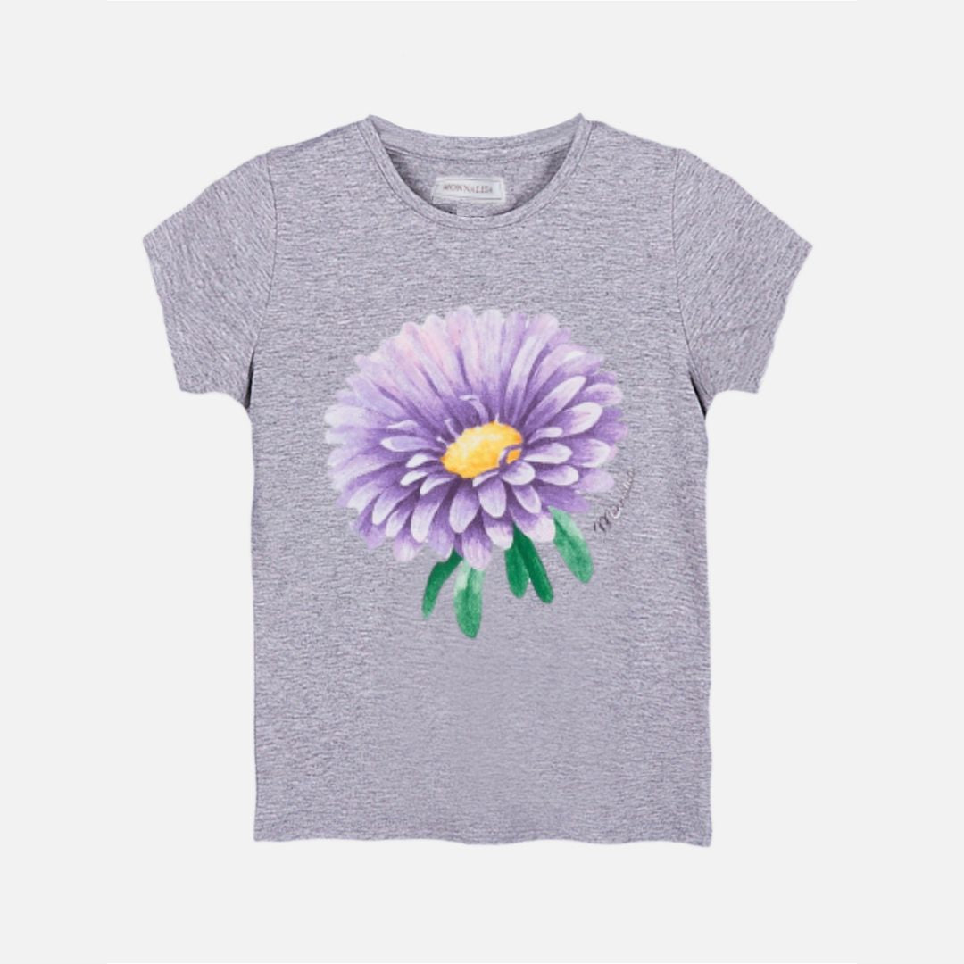 T-SHIRT GRIS CON FLORES MORADAS GIRL